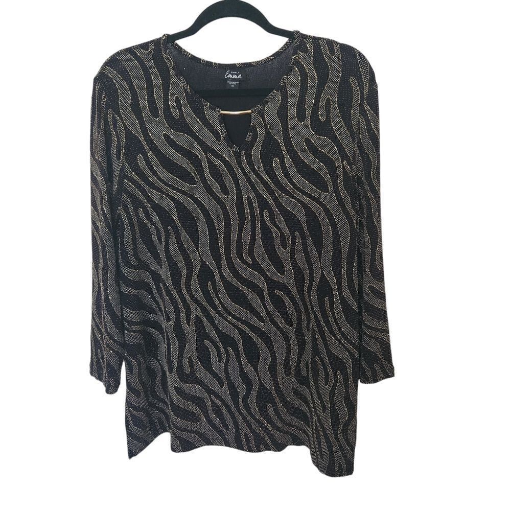 Simply Emma Womens Metallic Shimmer Long Sleeve Blouse Size 1X